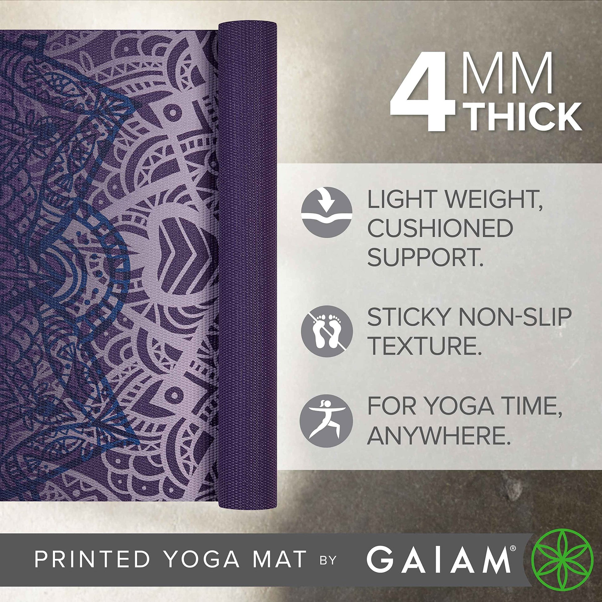 Gaiam Print Yoga Mat, Non Slip Exercise & Fitness Mat for All Types of Yoga, Pilates & Floor Exercises - My Store