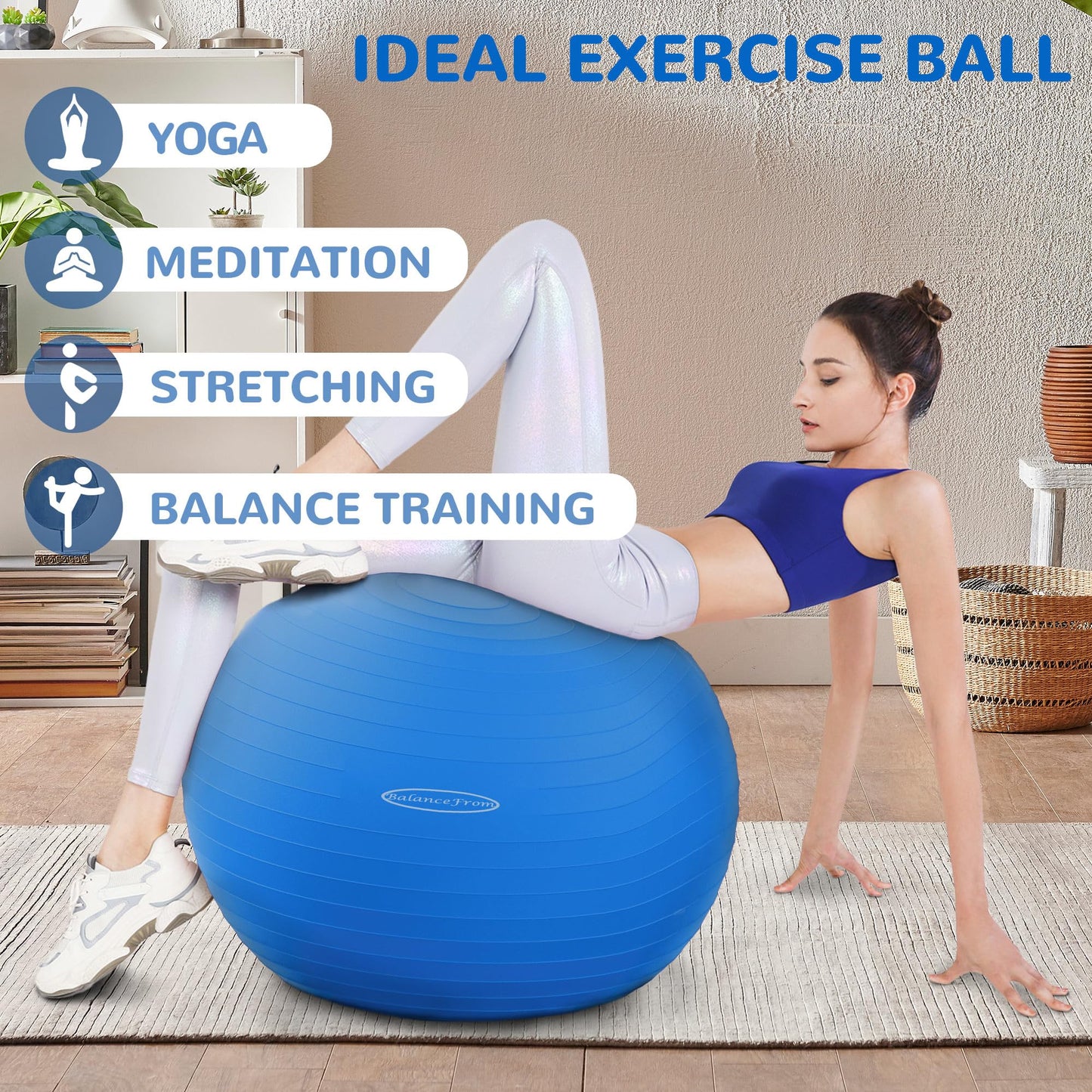 Anti-Burst and Slip Resistant Exercise Yoga Fitness Birthing Ball with Quick Pump, 2,000-Pound Capacity, Multiple Colors and Sizes - My Store