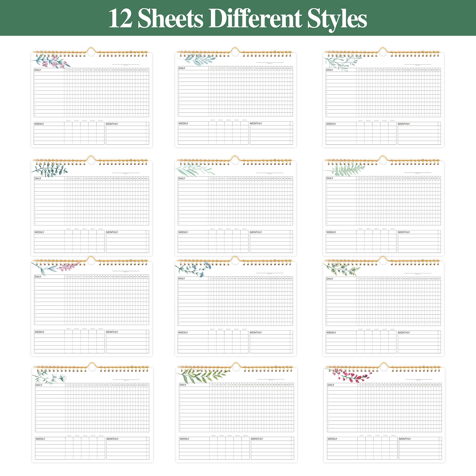 Habit Tracker Calendar- 12 Months Undated Daily Weekly & Monthly Period Habit Tracker Journal, Greenery Floral, Spiral Binding with Writable Goals Habits Track and Self Care Office Supplies. 8"x10" - My Store