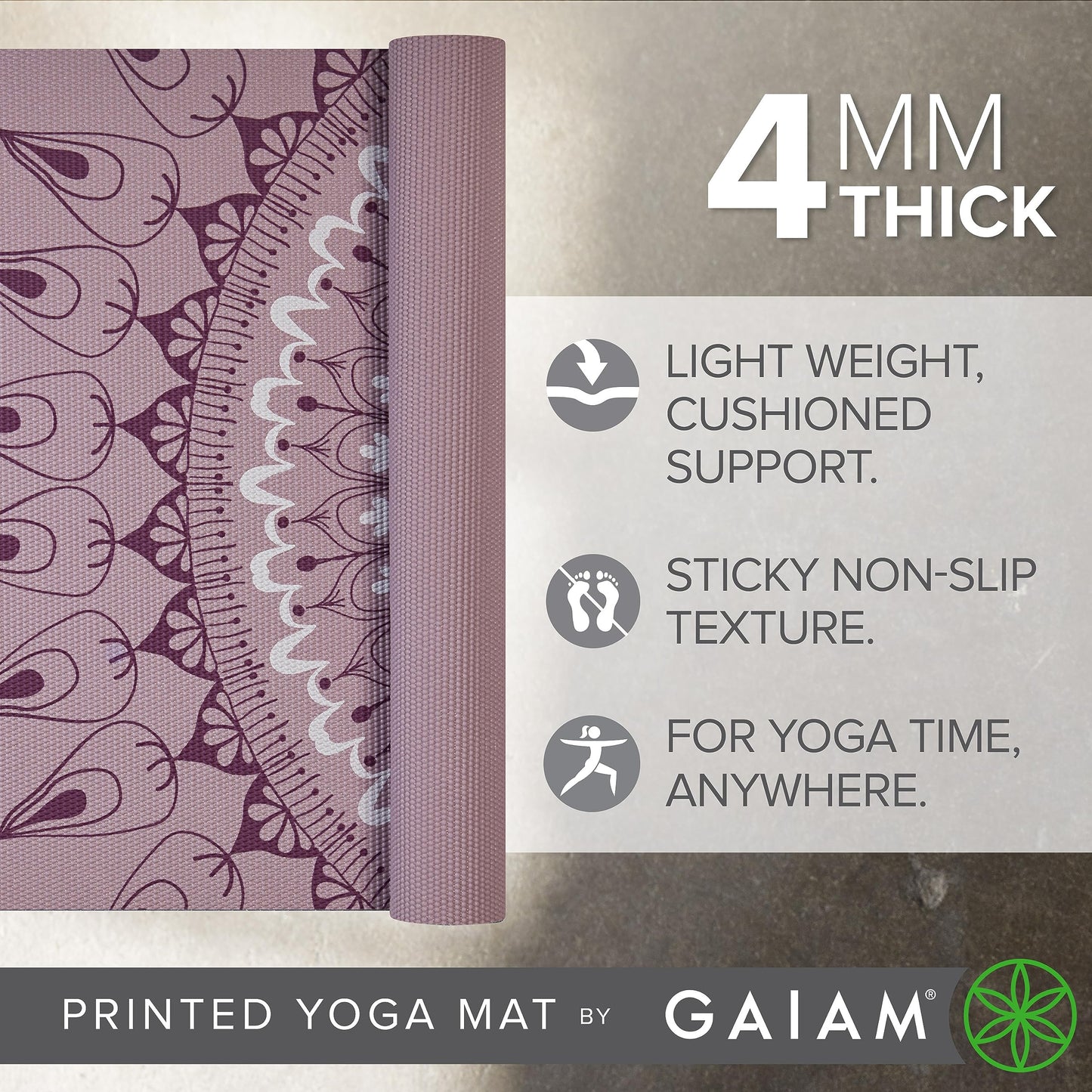 Gaiam Print Yoga Mat, Non Slip Exercise & Fitness Mat for All Types of Yoga, Pilates & Floor Exercises - My Store