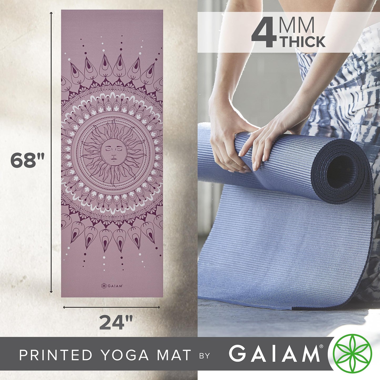 Gaiam Print Yoga Mat, Non Slip Exercise & Fitness Mat for All Types of Yoga, Pilates & Floor Exercises - My Store