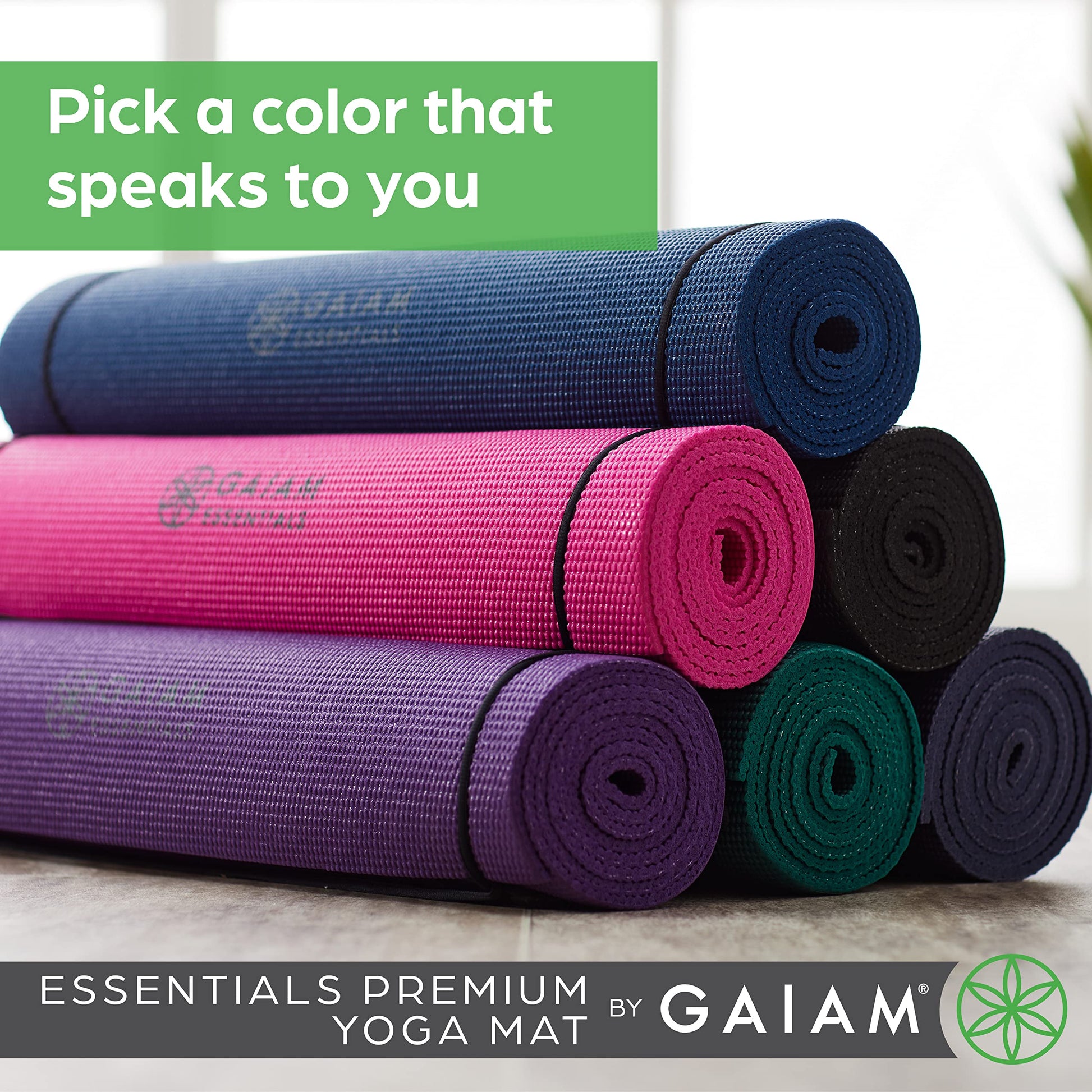 Gaiam Essentials Thick and Thin Yoga Mat Fitness & Exercise Mat with Easy-Cinch Carrier Strap - My Store