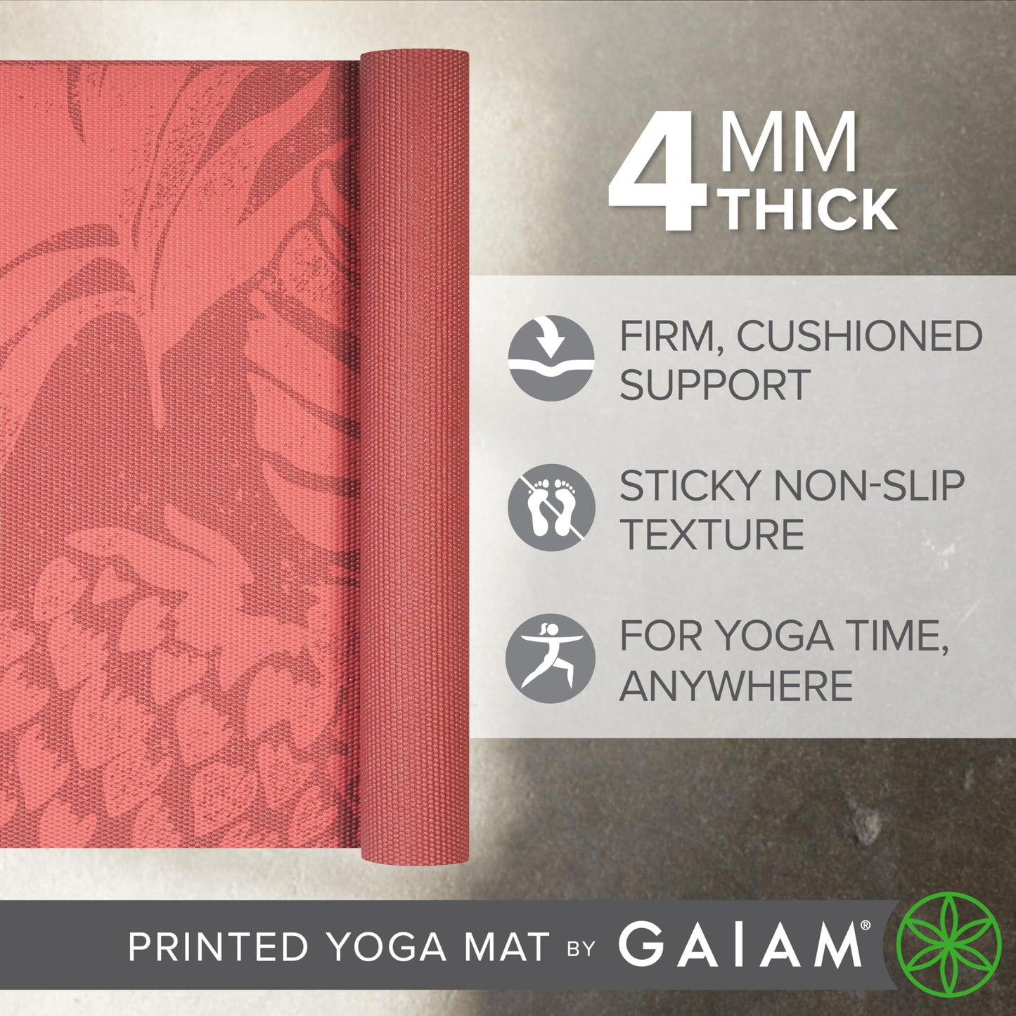 Gaiam Print Yoga Mat, Non Slip Exercise & Fitness Mat for All Types of Yoga, Pilates & Floor Exercises - My Store
