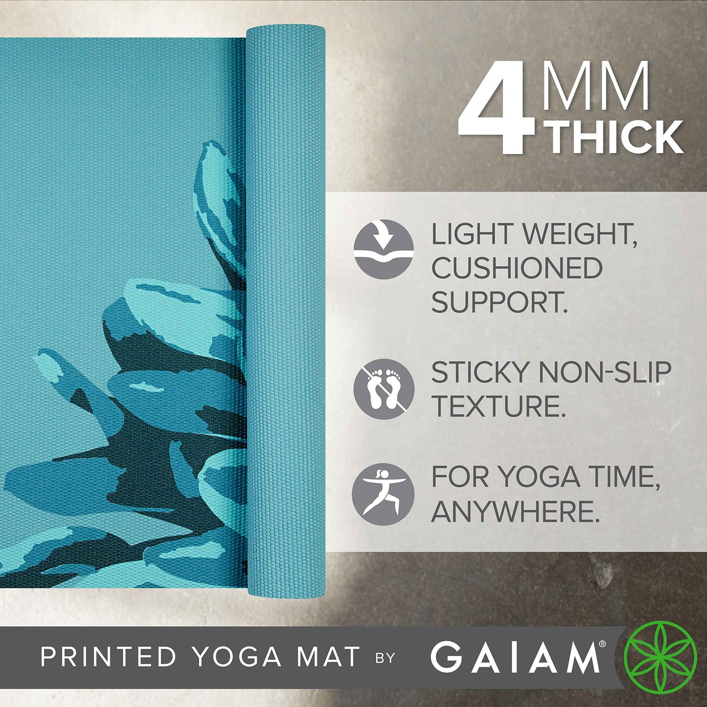 Gaiam Print Yoga Mat, Non Slip Exercise & Fitness Mat for All Types of Yoga, Pilates & Floor Exercises - My Store