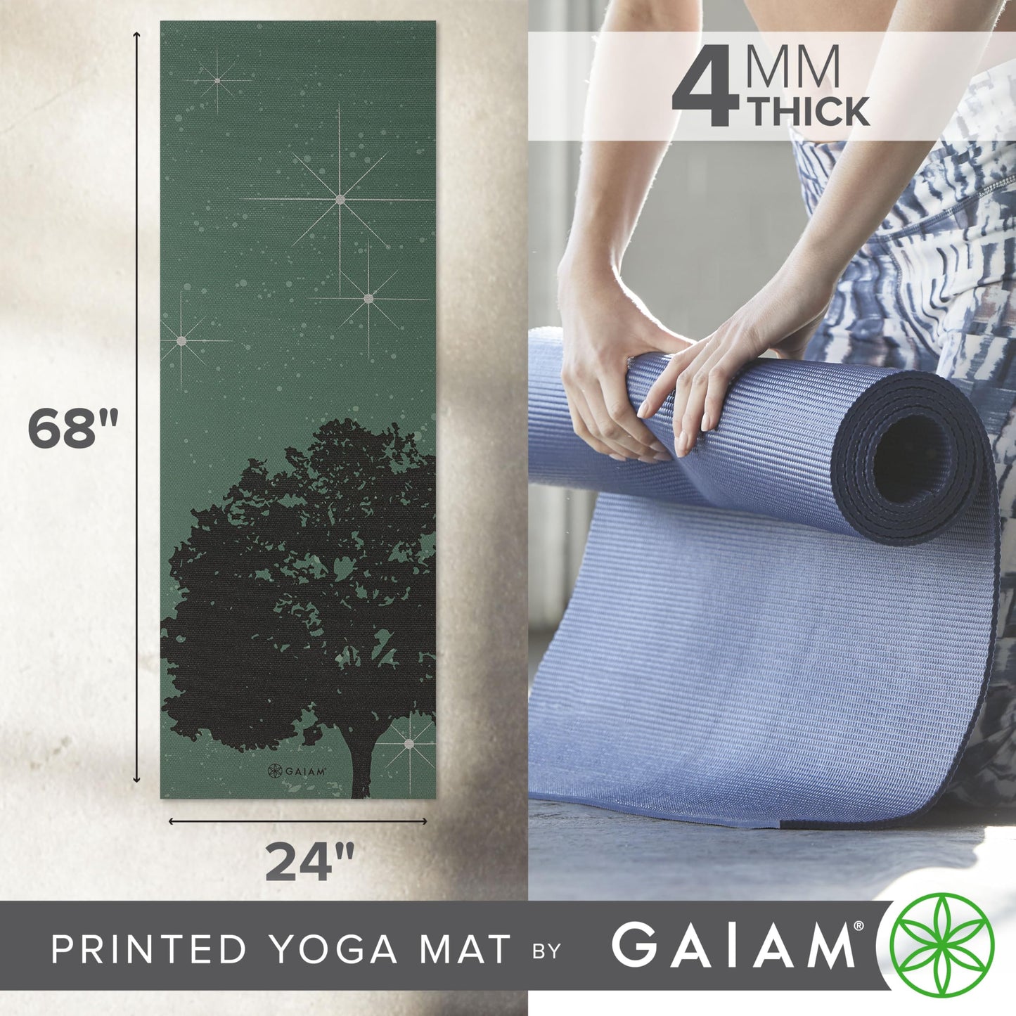 Gaiam Print Yoga Mat, Non Slip Exercise & Fitness Mat for All Types of Yoga, Pilates & Floor Exercises - My Store