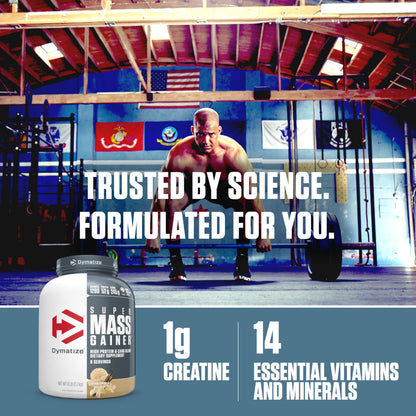 Dymatize Super Mass Gainer Protein Powder, Gourmet Vanilla, 52g Protein, 1g Creatine, 1280 Calories, 10.7g BCAAs, 245g Carbs, Contains Whey Protein Powder, Isolate, and Casein (8 Servings)