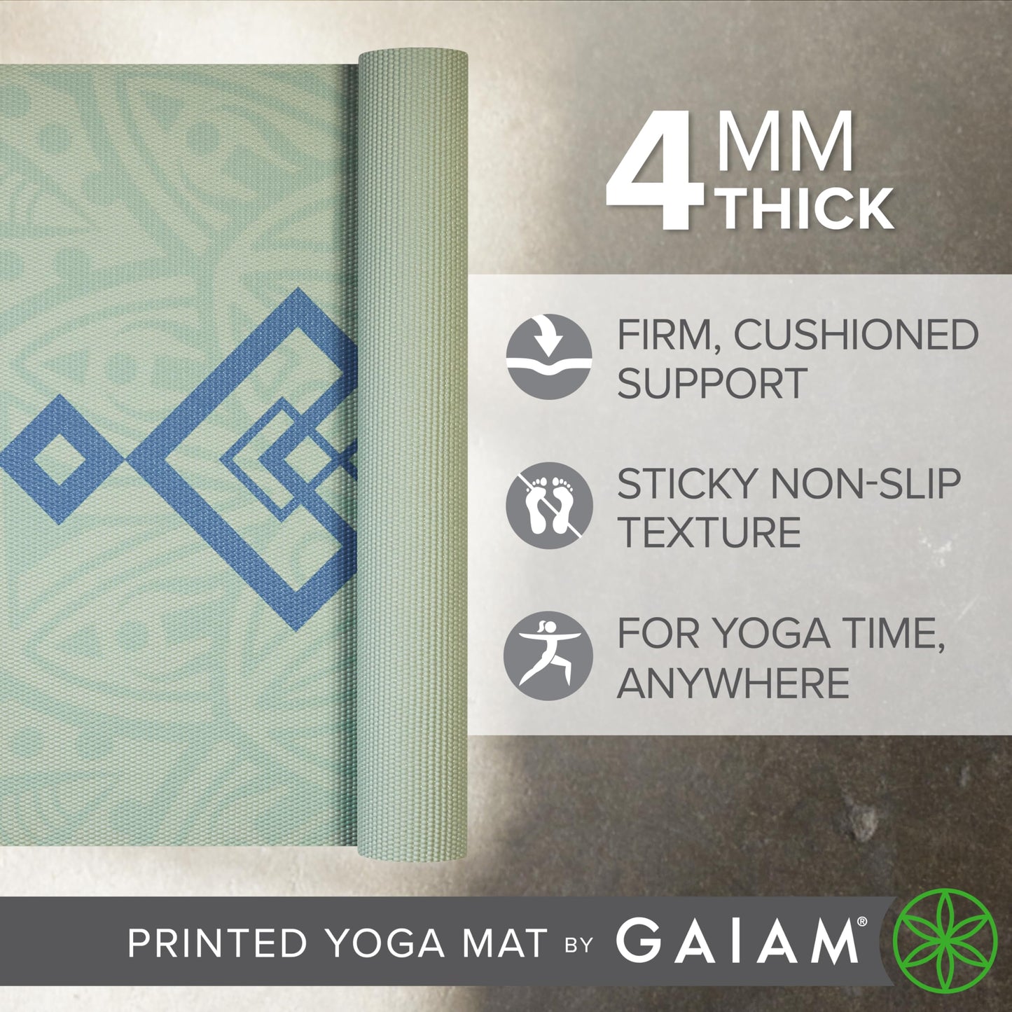 Gaiam Print Yoga Mat, Non Slip Exercise & Fitness Mat for All Types of Yoga, Pilates & Floor Exercises - My Store