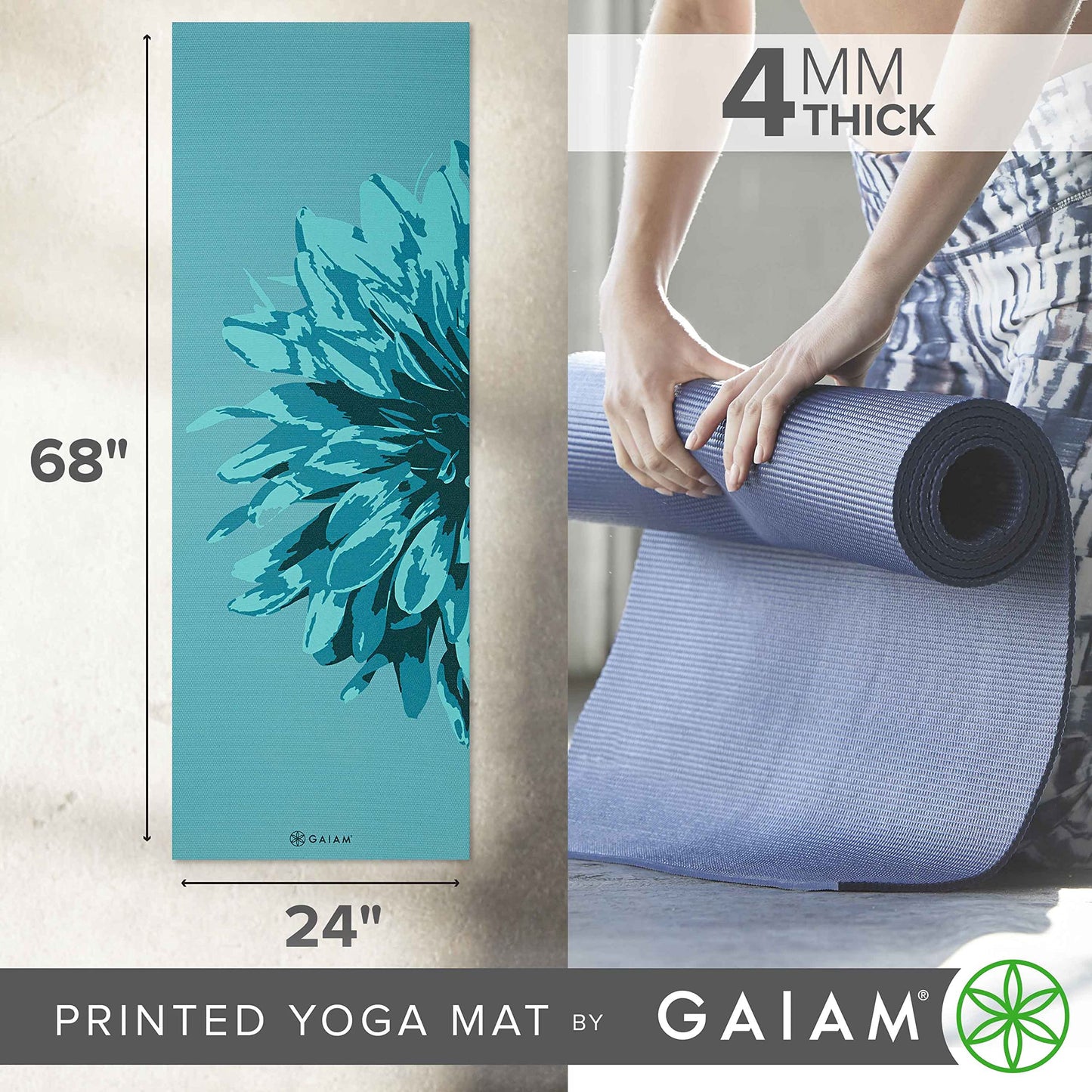 Gaiam Print Yoga Mat, Non Slip Exercise & Fitness Mat for All Types of Yoga, Pilates & Floor Exercises - My Store