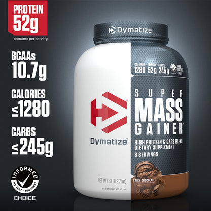 Dymatize Super Mass Gainer Protein Powder, Gourmet Vanilla, 52g Protein, 1g Creatine, 1280 Calories, 10.7g BCAAs, 245g Carbs, Contains Whey Protein Powder, Isolate, and Casein (8 Servings)