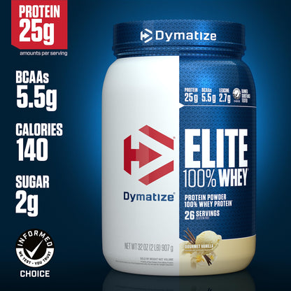 Dymatize Elite 100% Whey Protein Powder, Cookies & Cream, 25g of Protein, 5.5g BCAAs, Less Than 140 Cal., Gluten Free, 3g Carb, 2g Sugar, 3g Fat (25 Servings)