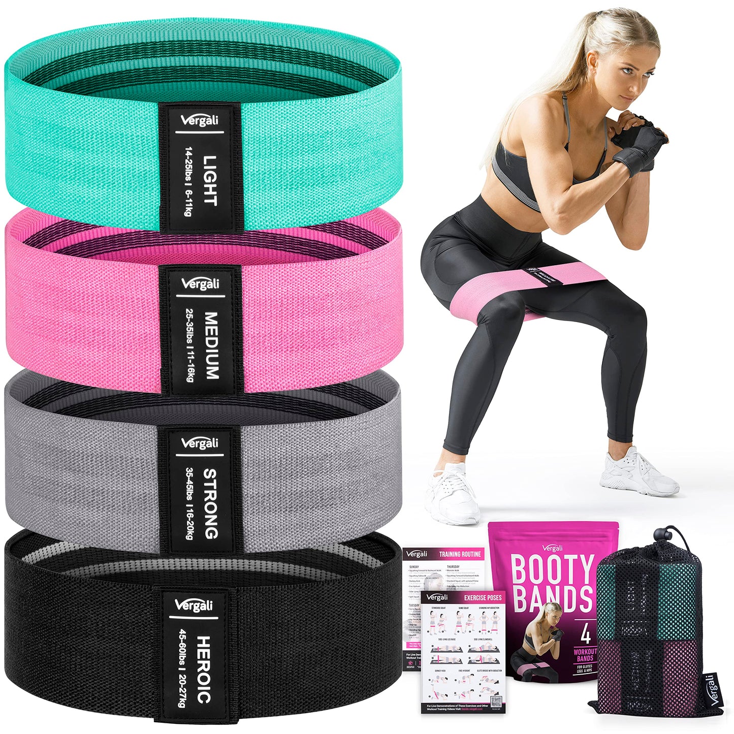 Resistance Bands for Working Out with Workout Bands Guide. 4 Booty Bands for Women Men Fabric Elastic Bands for Exercise Bands Resistance Bands for Legs Bands for Working Out Hip Thigh Glute Bands Set - My Store