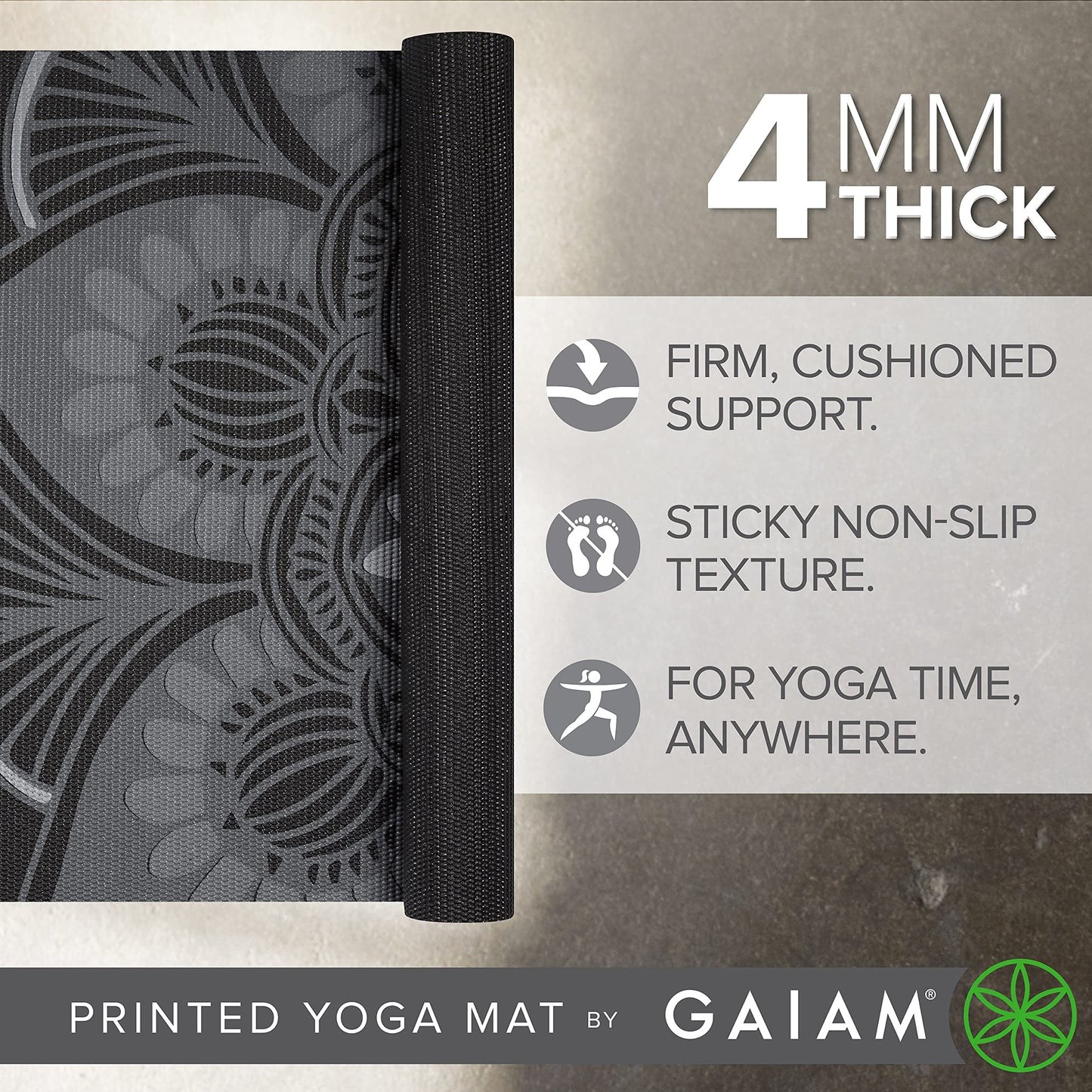 Gaiam Print Yoga Mat, Non Slip Exercise & Fitness Mat for All Types of Yoga, Pilates & Floor Exercises - My Store