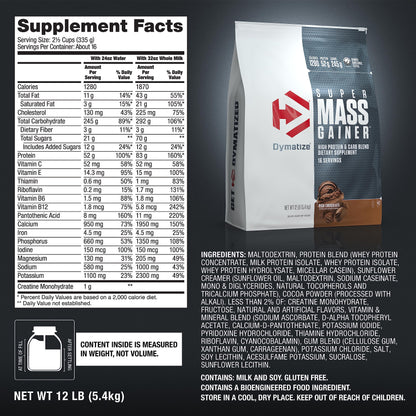 Dymatize Super Mass Gainer Protein Powder, Gourmet Vanilla, 52g Protein, 1g Creatine, 1280 Calories, 10.7g BCAAs, 245g Carbs, Contains Whey Protein Powder, Isolate, and Casein (8 Servings)