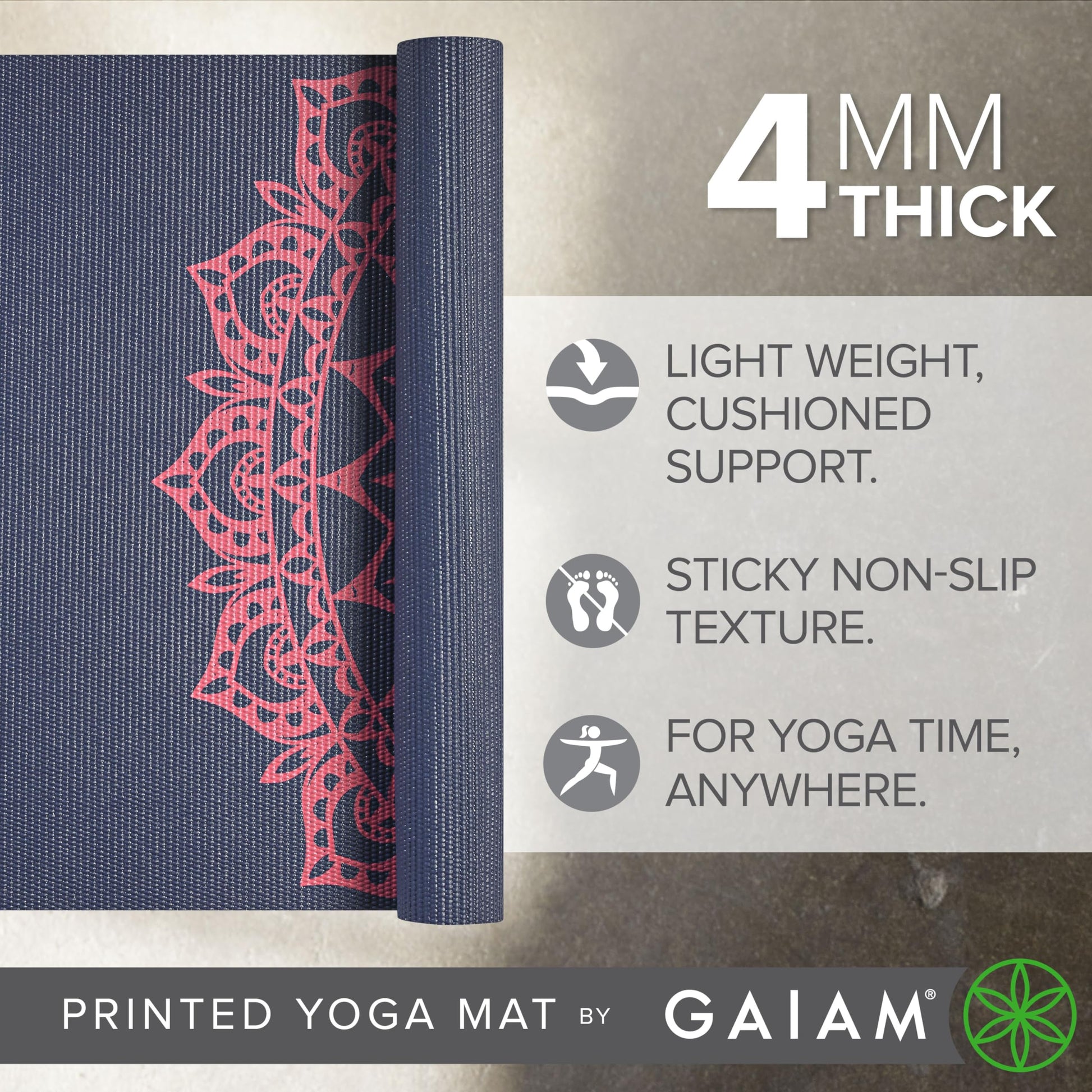 Gaiam Print Yoga Mat, Non Slip Exercise & Fitness Mat for All Types of Yoga, Pilates & Floor Exercises - My Store