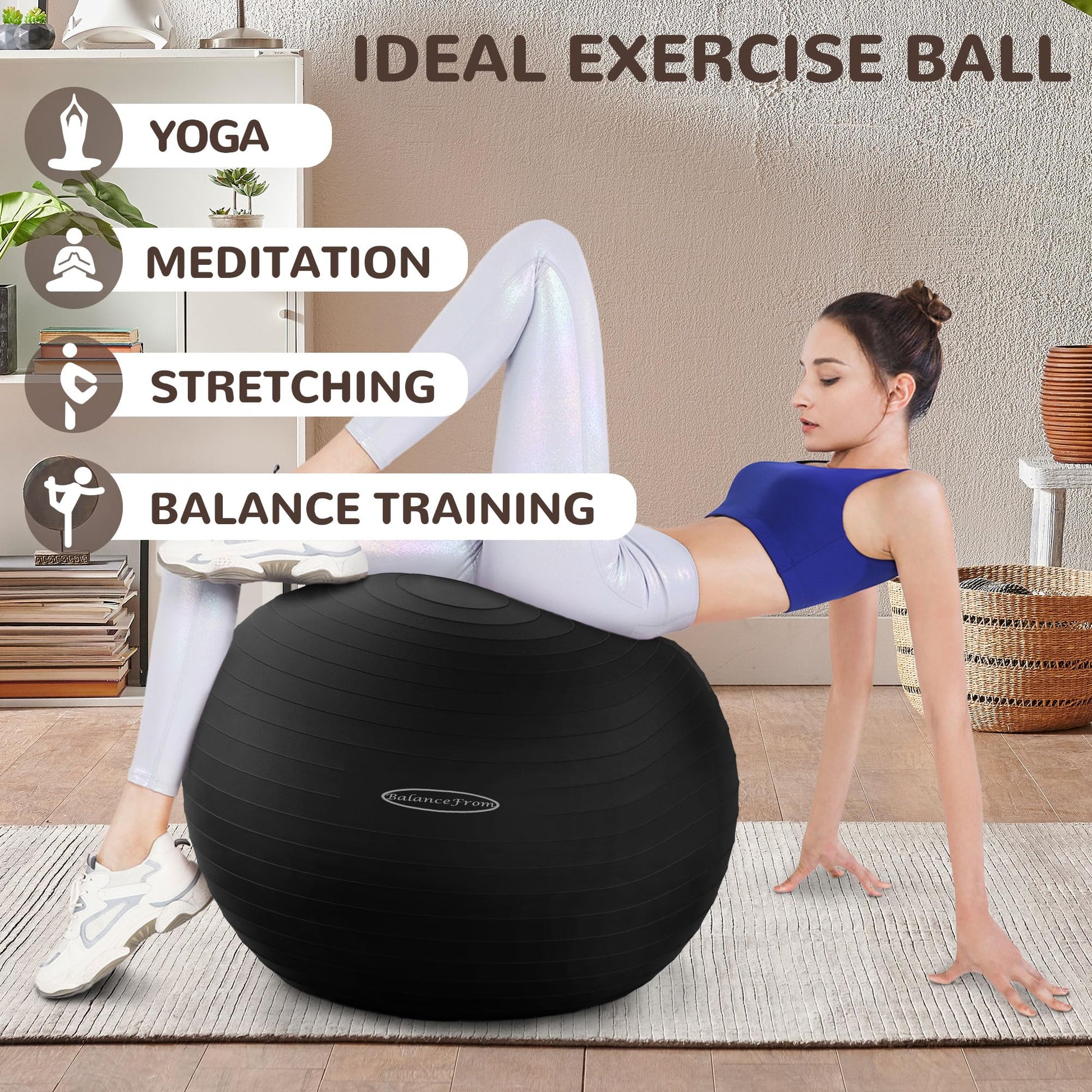 Anti-Burst and Slip Resistant Exercise Yoga Fitness Birthing Ball with Quick Pump, 2,000-Pound Capacity, Multiple Colors and Sizes - My Store