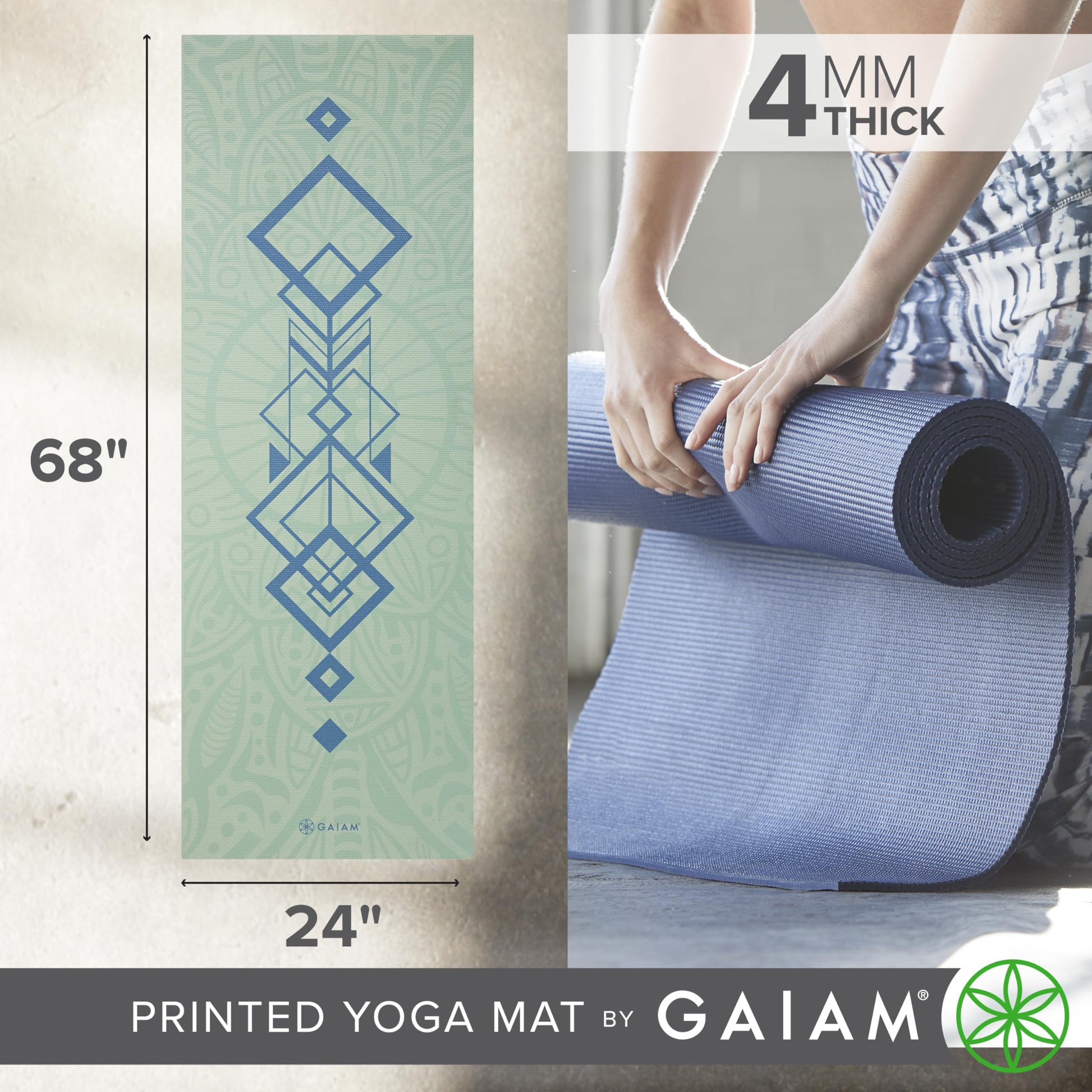 Gaiam Print Yoga Mat, Non Slip Exercise & Fitness Mat for All Types of Yoga, Pilates & Floor Exercises - My Store