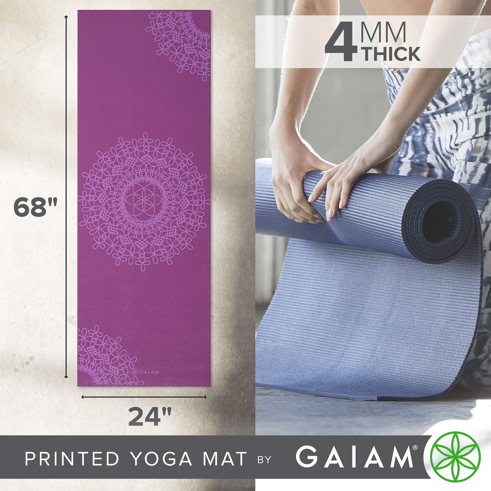Gaiam Print Yoga Mat, Non Slip Exercise & Fitness Mat for All Types of Yoga, Pilates & Floor Exercises - My Store