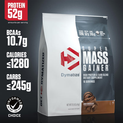 Dymatize Super Mass Gainer Protein Powder, Gourmet Vanilla, 52g Protein, 1g Creatine, 1280 Calories, 10.7g BCAAs, 245g Carbs, Contains Whey Protein Powder, Isolate, and Casein (8 Servings)