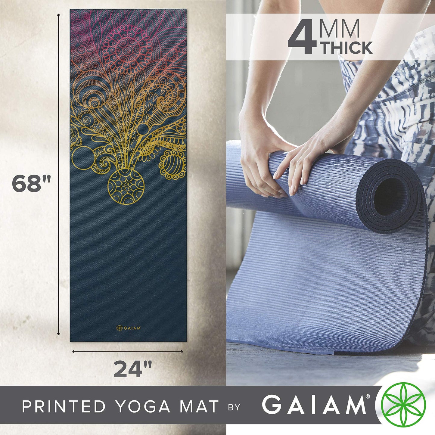 Gaiam Print Yoga Mat, Non Slip Exercise & Fitness Mat for All Types of Yoga, Pilates & Floor Exercises - My Store